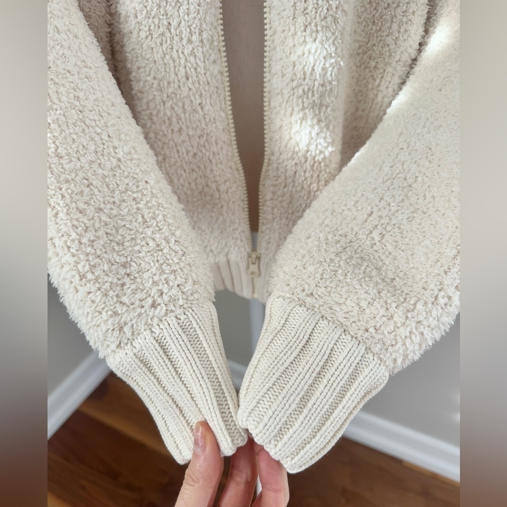 Aerie Soft Cream OVERSIZED RECYCLED FABRIC Full Zip Sherpa Cardigan S - Picture 10 of 16
